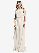 Front View Thumbnail - Ivory Illusion Back Halter Maxi Dress with Covered Button Detail