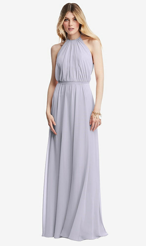 Front View - Silver Dove Illusion Back Halter Maxi Dress with Covered Button Detail