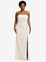 Front View Thumbnail - Ivory Strapless Pleated Faux Wrap Trumpet Gown with Front Slit