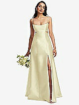 Alt View 1 Thumbnail - Butter Yellow Open Neckline Cutout Satin Twill A-Line Gown with Pockets