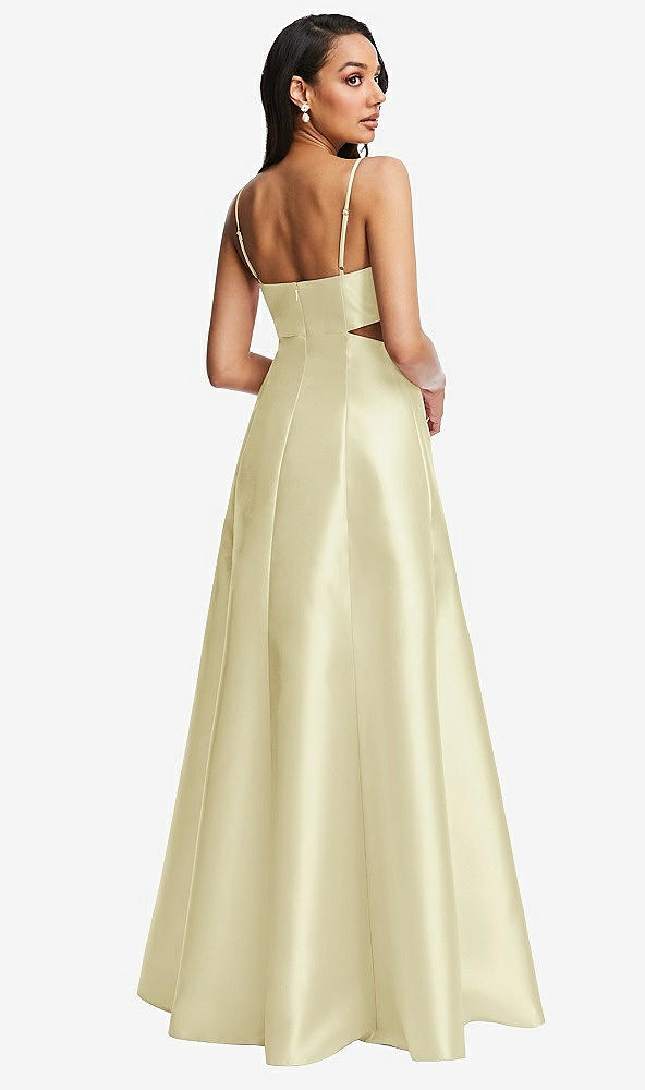 Back View - Butter Yellow Open Neckline Cutout Satin Twill A-Line Gown with Pockets
