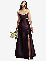 Alt View 1 Thumbnail - Deep Plum Open Neckline Cutout Satin Twill A-Line Gown with Pockets