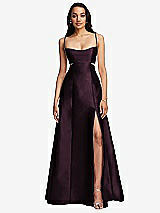 Front View Thumbnail - Deep Plum Open Neckline Cutout Satin Twill A-Line Gown with Pockets