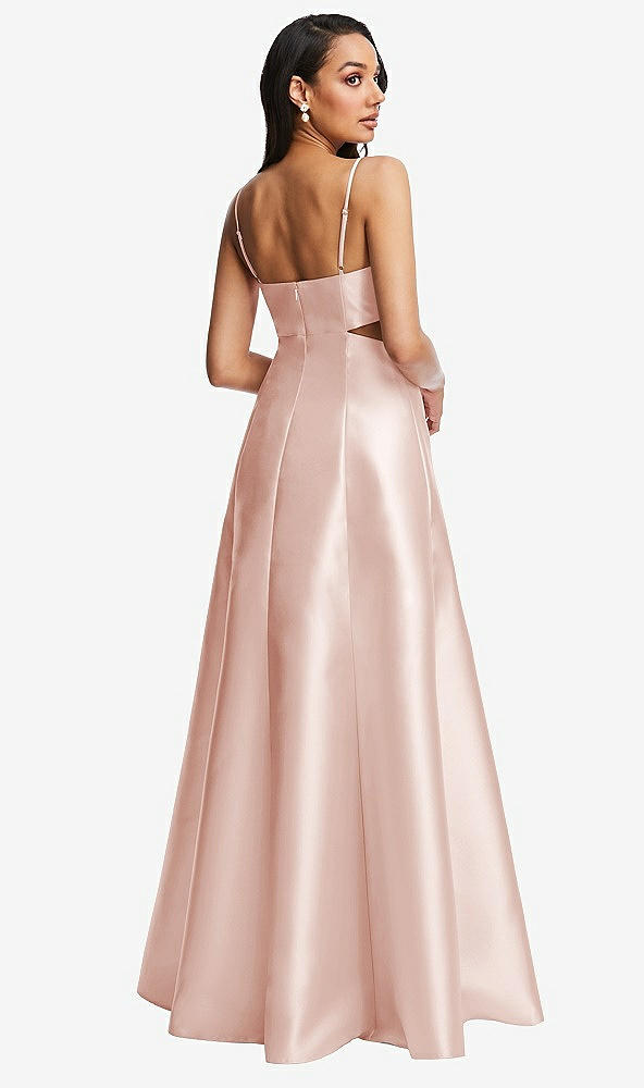 Back View - Blush Open Neckline Cutout Satin Twill A-Line Gown with Pockets