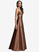 Side View Thumbnail - Cognac Open Neckline Cutout Satin Twill A-Line Gown with Pockets