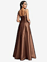 Rear View Thumbnail - Cognac Open Neckline Cutout Satin Twill A-Line Gown with Pockets