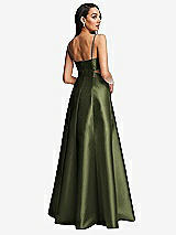 Rear View Thumbnail - Olive Green Open Neckline Cutout Satin Twill A-Line Gown with Pockets