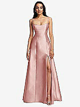 Front View Thumbnail - Rose Open Neckline Cutout Satin Twill A-Line Gown with Pockets