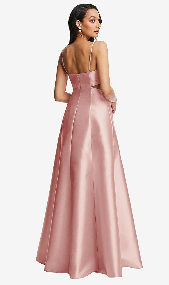 Back View - Rose Open Neckline Cutout Satin Twill A-Line Gown with Pockets