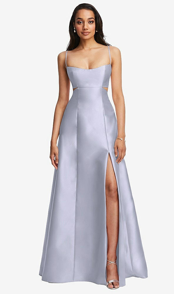 Front View - Silver Dove Open Neckline Cutout Satin Twill A-Line Gown with Pockets