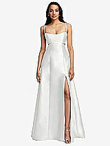 Front View Thumbnail - White Open Neckline Cutout Satin Twill A-Line Gown with Pockets