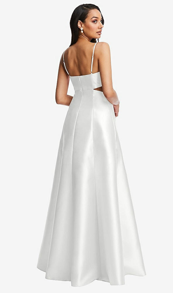 Back View - White Open Neckline Cutout Satin Twill A-Line Gown with Pockets
