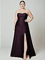 Alt View 2 Thumbnail - Deep Plum Strapless A-line Satin Gown with Modern Bow Detail