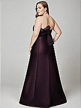 Alt View 3 Thumbnail - Deep Plum Strapless A-line Satin Gown with Modern Bow Detail