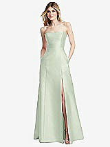 Rear View Thumbnail - Mint Green Strapless A-line Satin Gown with Modern Bow Detail