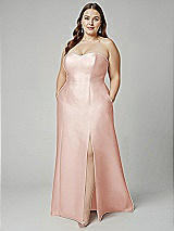 Alt View 1 Thumbnail - Blush Strapless A-line Satin Gown with Modern Bow Detail