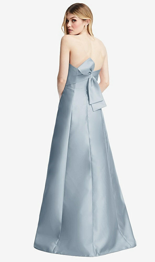 Front View - Mist Strapless A-line Satin Gown with Modern Bow Detail