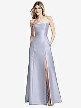 Rear View Thumbnail - Silver Dove Strapless A-line Satin Gown with Modern Bow Detail