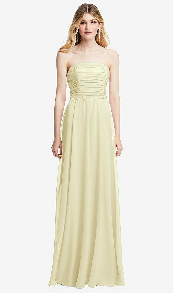 Front View - Butter Yellow Shirred Bodice Strapless Chiffon Maxi Dress with Optional Straps