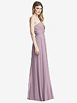Side View Thumbnail - Suede Rose Shirred Bodice Strapless Chiffon Maxi Dress with Optional Straps
