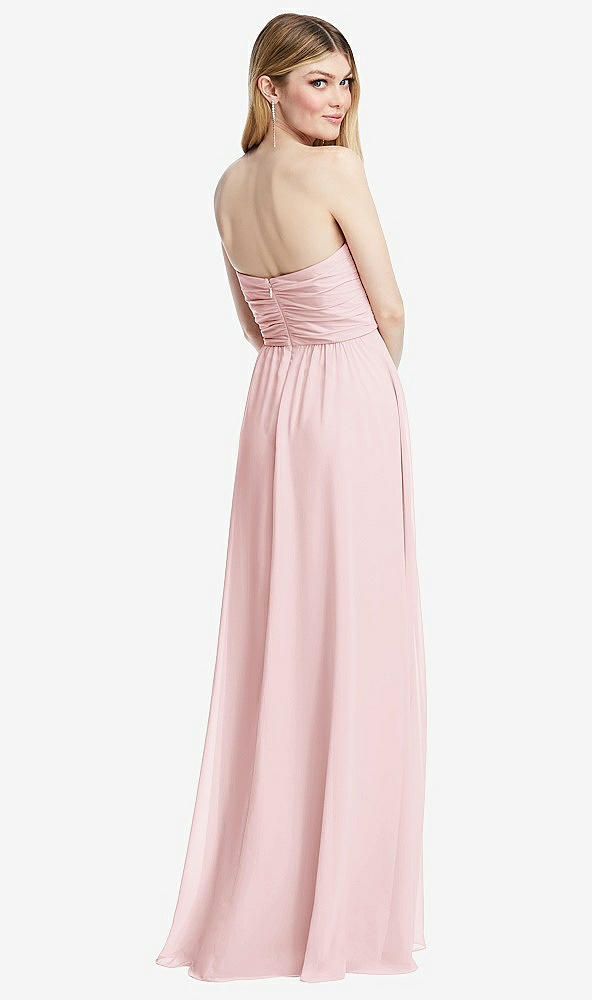 Back View - Ballet Pink Shirred Bodice Strapless Chiffon Maxi Dress with Optional Straps