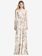Front View Thumbnail - Blush Garden Shirred Bodice Strapless Chiffon Maxi Dress with Optional Straps