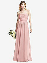 Alt View 1 Thumbnail - Rose Shirred Bodice Strapless Chiffon Maxi Dress with Optional Straps