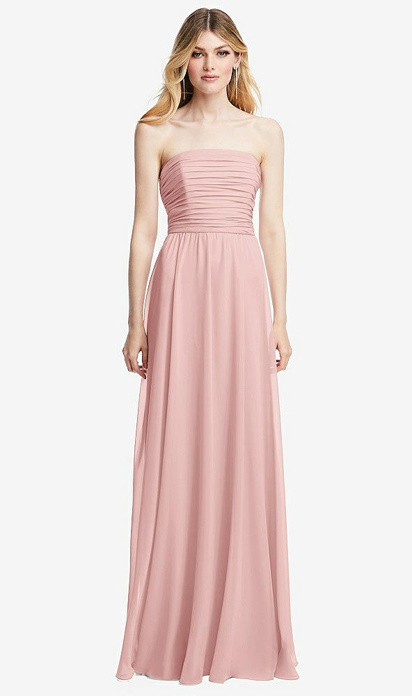 Front View - Rose Shirred Bodice Strapless Chiffon Maxi Dress with Optional Straps