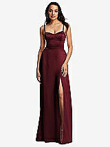 Front View Thumbnail - Cabernet Bustier A-Line Maxi Dress with Adjustable Spaghetti Straps