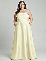 Alt View 1 Thumbnail - Butter Yellow Strapless Bias Cuff Bodice Satin Gown with Pockets
