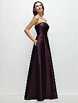 Rear View Thumbnail - Deep Plum Strapless Bias Cuff Bodice Satin Gown with Pockets