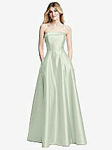Alt View 3 Thumbnail - Mint Green Strapless Bias Cuff Bodice Satin Gown with Pockets