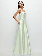 Rear View Thumbnail - Mint Green Strapless Bias Cuff Bodice Satin Gown with Pockets