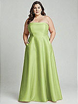 Alt View 1 Thumbnail - Mojito Strapless Bias Cuff Bodice Satin Gown with Pockets