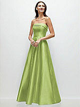 Front View Thumbnail - Mojito Strapless Bias Cuff Bodice Satin Gown with Pockets