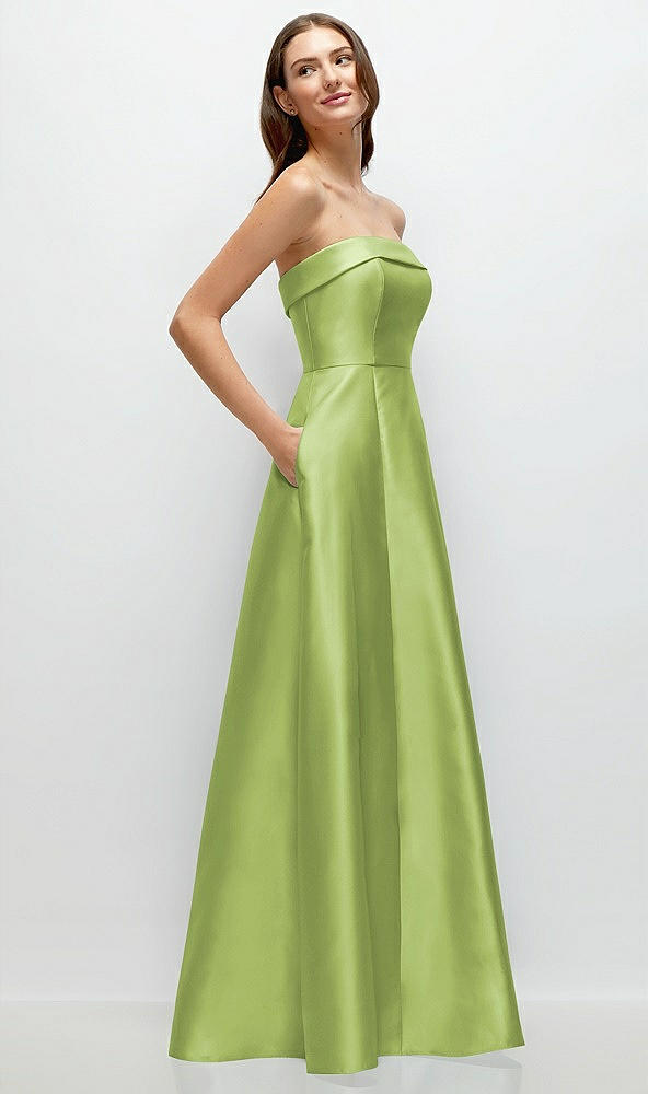 Back View - Mojito Strapless Bias Cuff Bodice Satin Gown with Pockets
