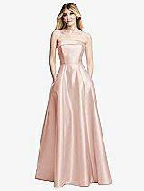 Alt View 3 Thumbnail - Blush Strapless Bias Cuff Bodice Satin Gown with Pockets
