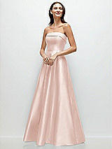 Front View Thumbnail - Blush Strapless Bias Cuff Bodice Satin Gown with Pockets