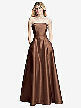 Alt View 3 Thumbnail - Cognac Strapless Bias Cuff Bodice Satin Gown with Pockets