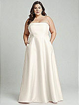 Alt View 1 Thumbnail - Ivory Strapless Bias Cuff Bodice Satin Gown with Pockets