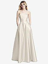 Alt View 3 Thumbnail - Ivory Strapless Bias Cuff Bodice Satin Gown with Pockets