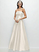 Front View Thumbnail - Ivory Strapless Bias Cuff Bodice Satin Gown with Pockets