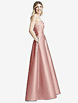 Alt View 5 Thumbnail - Rose Strapless Bias Cuff Bodice Satin Gown with Pockets