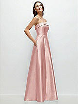 Rear View Thumbnail - Rose Strapless Bias Cuff Bodice Satin Gown with Pockets