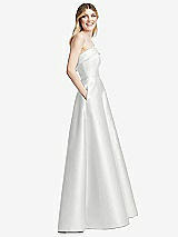 Alt View 5 Thumbnail - White Strapless Bias Cuff Bodice Satin Gown with Pockets