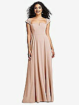 Alt View 1 Thumbnail - Cameo Off-the-Shoulder Pleated Cap Sleeve A-line Maxi Dress