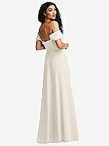 Rear View Thumbnail - Ivory Off-the-Shoulder Pleated Cap Sleeve A-line Maxi Dress
