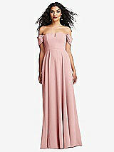 Front View Thumbnail - Rose Off-the-Shoulder Pleated Cap Sleeve A-line Maxi Dress