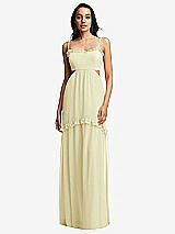 Front View Thumbnail - Butter Yellow Ruffle-Trimmed Cutout Tie-Back Maxi Dress with Tiered Skirt