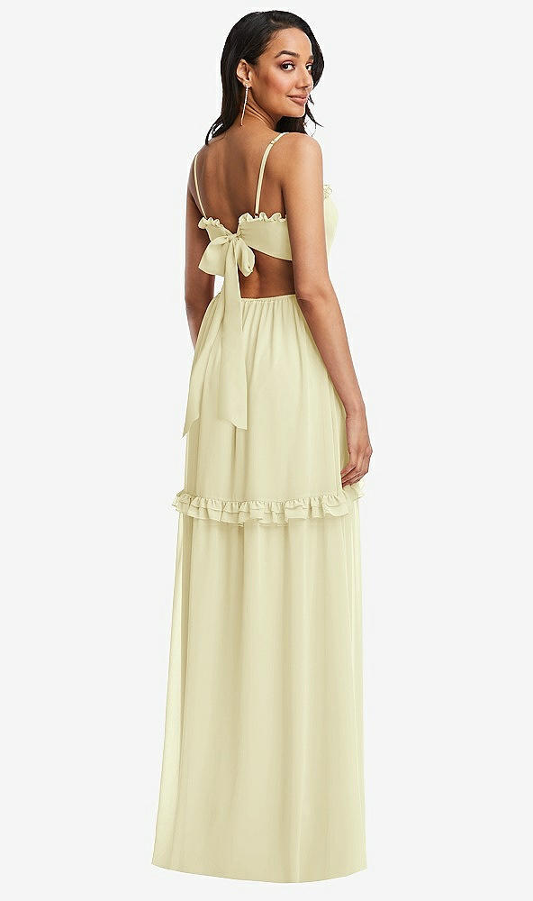 Back View - Butter Yellow Ruffle-Trimmed Cutout Tie-Back Maxi Dress with Tiered Skirt